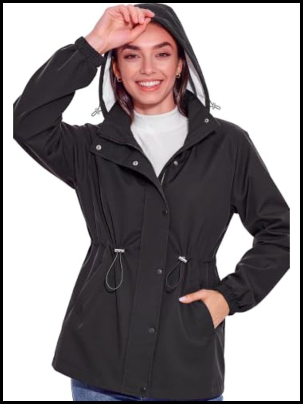 Lightweight Packable Hooded Waterproof Raincoat Women Adjustable Hood
